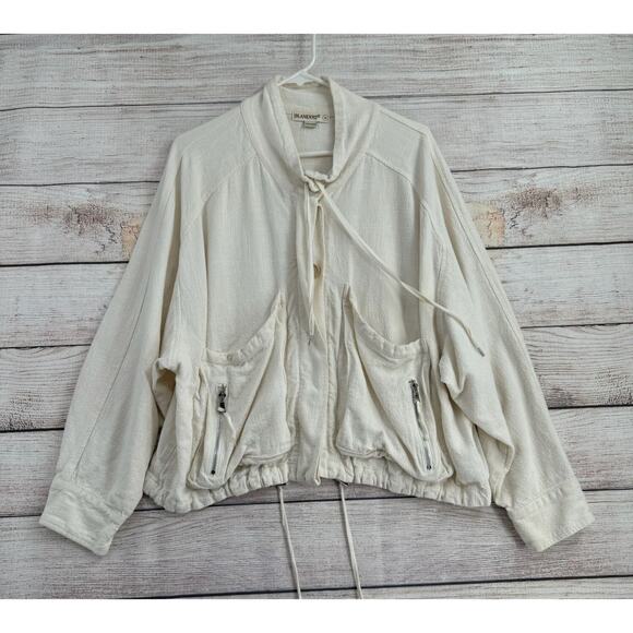 BlankNYC Linen Blend Button Up Beach Jacket Women's Size M Cream/Ivory‎ - Picture 1 of 11